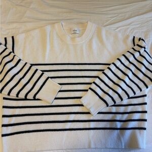 Aritzia Wilfred Ivory and Black Striped Crewneck Sweater